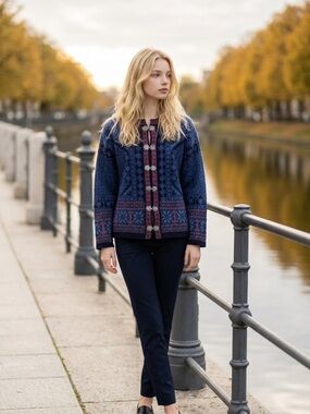 Christiania Cardigan Sweater Icelandic Norway Nordic Wool Blue Clasp Women’s S